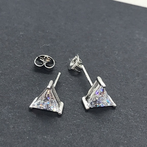 Sterling Silver 925 Triangle Stud Earrings - Picture 3 of 5